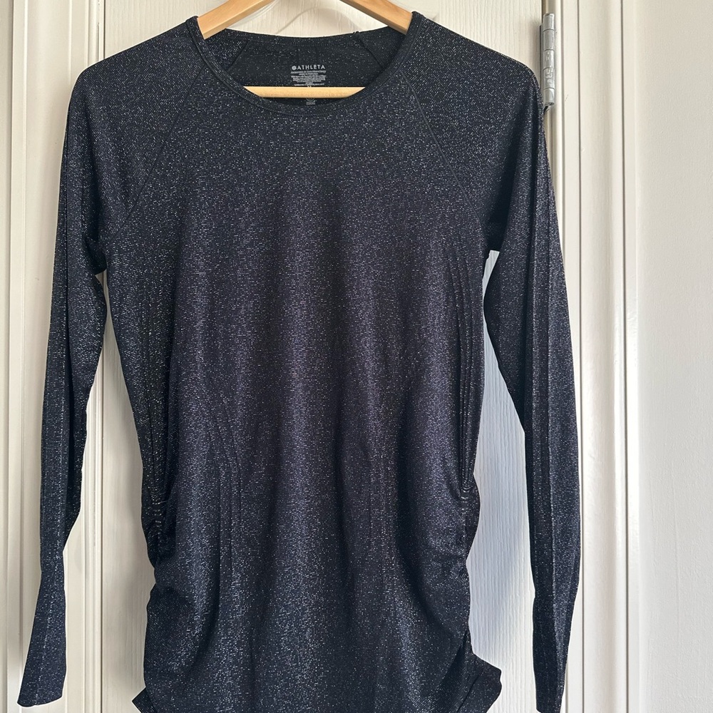 Athleta Black Glitter Long Sleeve Top